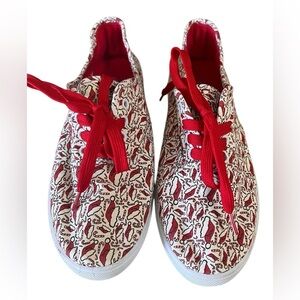 Crochet Brand Sneakers White and Red with Santa Hats Size 9